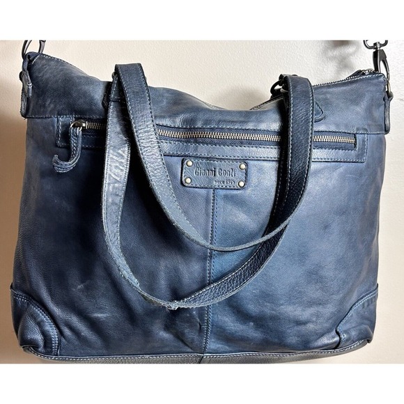 Gianni Conti Handbag Shoulder Crossbody Strap Navy 100% Leather Made Italy - Picture 5 of 15